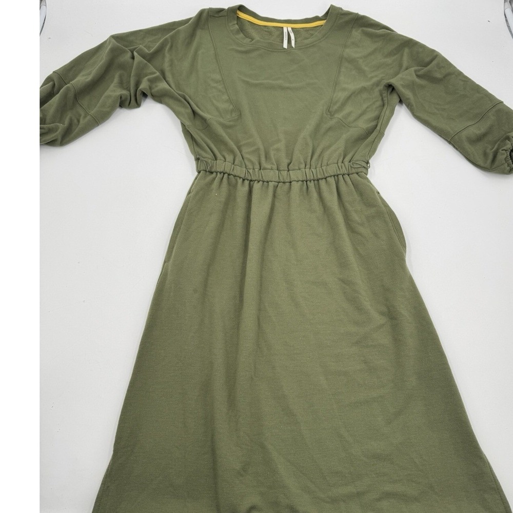 Anthropologie Sweatshirt Dress Womens XS Olive Green Elastic Waist Midi Slit